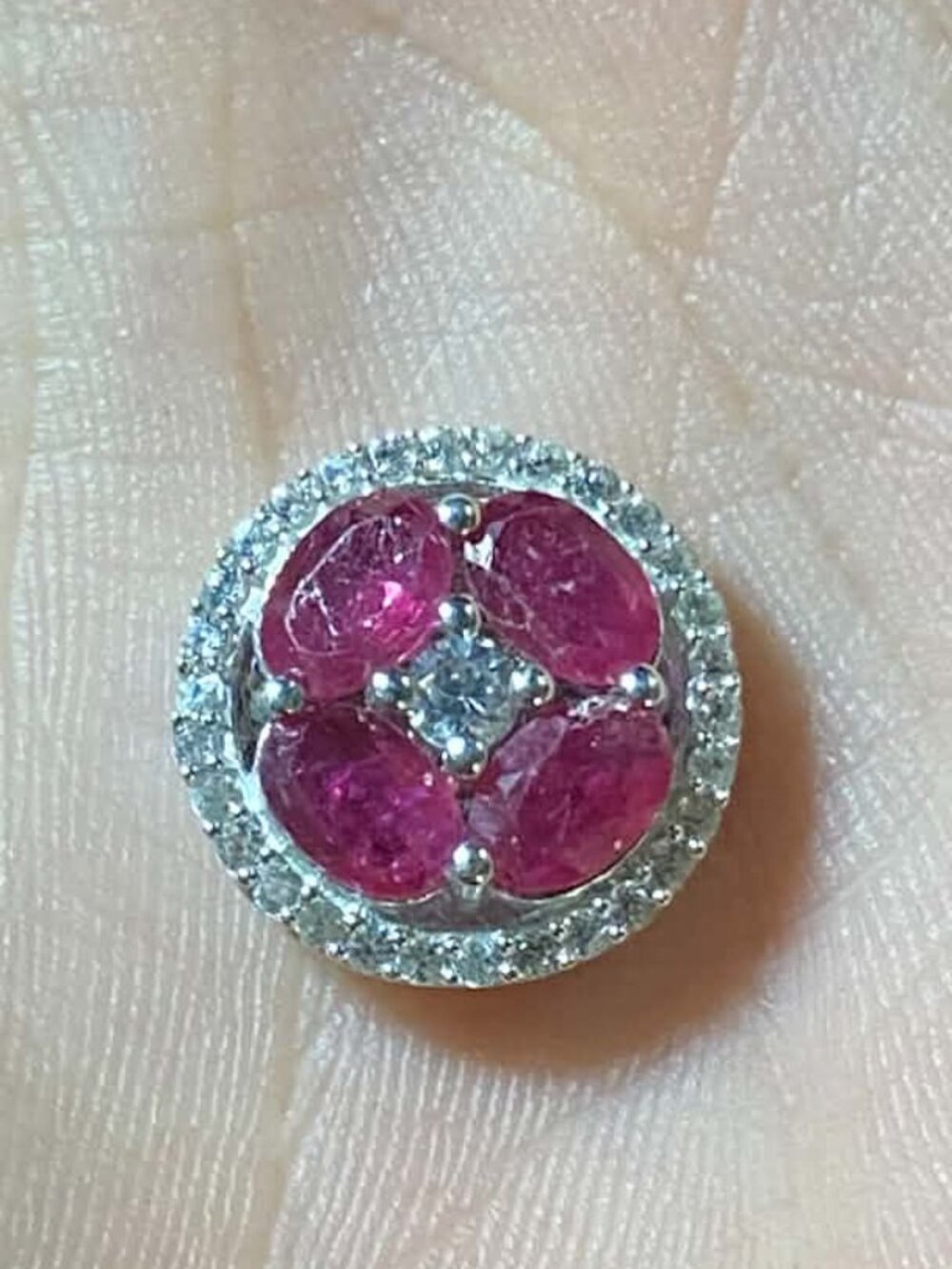 .925 Sterling Silver Natural Ruby Pink and Cubic Zirconia Round Pendant